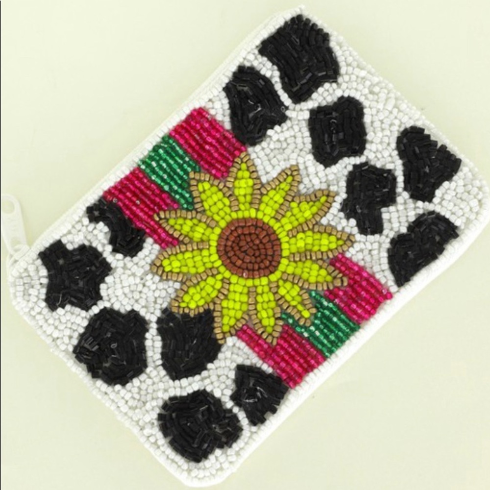 White black yellow pink Sunflower cow print zipper wallet - Picture 2 of 3